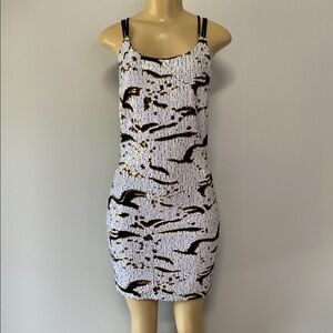 Akira Chicago Sequin Elegant White and Black Patterned Dress Size M